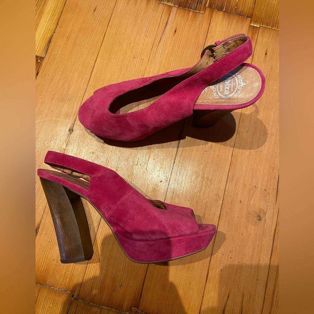 Jeffrey Campbell Friend Suede Slingback Platform Heels - Fuchsia 9